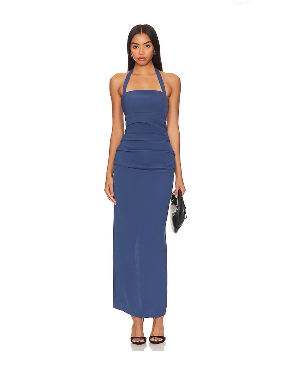 Revolve Lioness Navy Halter Ruched Maxi Dress